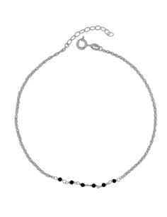 TO-172 - TOBILLERA DE PLATA CON MOTIVO DE PIEDRA NEGRA DE 22 CM + ALARGADOR