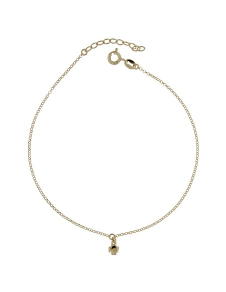 TO-159 - TOBILLERA DE PLATA CHAPADO EN ORO CON MOTIVO DE FLOR DE 22 CM + ALARGADOR