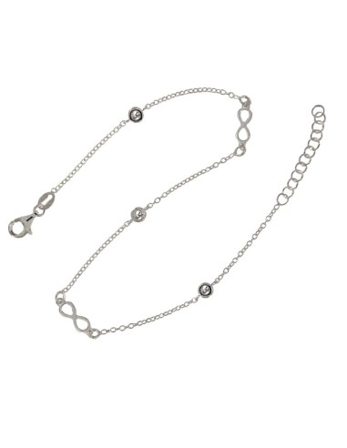 TO-110 - TOBILLERA DE PLATA CON MOTIVO DEL INFINITO DE 12 MM Y CHATONES DE 4 MM Y 22,5 CM