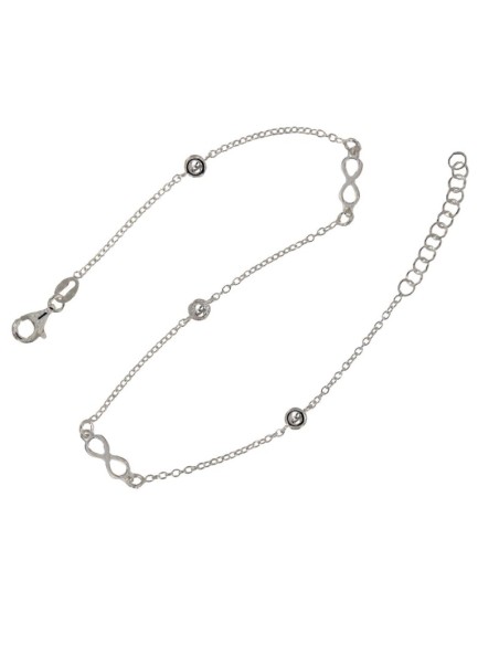 TO-110 - TOBILLERA DE PLATA CON MOTIVO DEL INFINITO DE 12 MM Y CHATONES DE 4 MM Y 22,5 CM