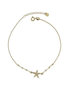 TO-124 - TOBILLERA DE PLATA CHAPADO EN ORO CON MOTIVO DE ESTRELLA DE MAR CON BOLITAS DE 22,5 CM