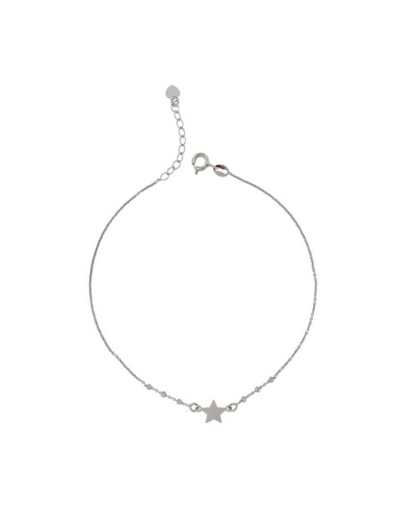 TO-112 - TOBILLERA DE PLATA CON MOTIVO DE ESTRELLA DE 8 MM CON BOLITA DE 2 MM Y 23,5 CM + ALARGADOR 