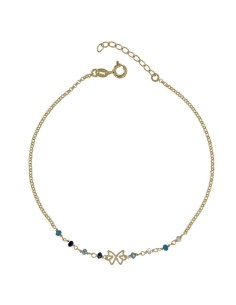 TO-165 - TOBILLERA DE PLATA CHAPADA EN ORO CON MOTIVO DE MARIPOSA Y PIEDRAS EN TONOS AZULES DE 22 CM + ALARGADOR