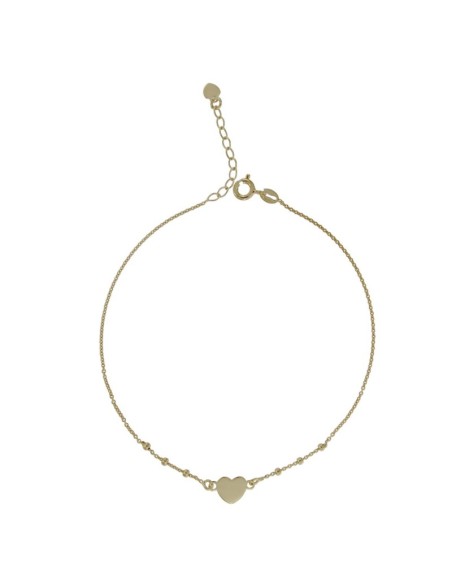 TO-130 - TOBILLERA DE PLATA CHAPADO EN ORO CON MOTIVO DE CORAZÓN CON BOLITAS DE 22,5 CM