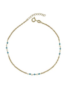 TO-175 - TOBILLERA DE PLATA CHAPADO EN ORO CON MOTIVO DE PIEDRA AZUL DE 22 CM + ALARGADOR