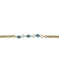 TO-175 - TOBILLERA DE PLATA CHAPADO EN ORO CON MOTIVO DE PIEDRA AZUL DE 22 CM + ALARGADOR 2