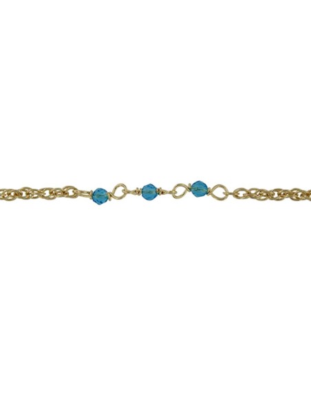 TO-175 - TOBILLERA DE PLATA CHAPADO EN ORO CON MOTIVO DE PIEDRA AZUL DE 22 CM + ALARGADOR