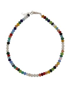 TO-154 - TOBILLERA CON BOLA DE PLATA DE 4 MM Y PIEDRA MULTICOLOR DE 22,5 CM + ALARGADOR