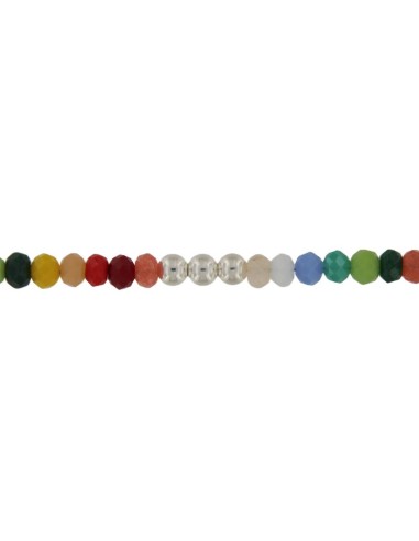 TO-154 - TOBILLERA CON BOLA DE PLATA DE 4 MM Y PIEDRA MULTICOLOR DE 22,5 CM + ALARGADOR