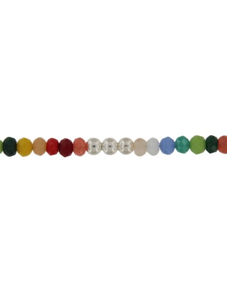 TO-154 - TOBILLERA CON BOLA DE PLATA DE 4 MM Y PIEDRA MULTICOLOR DE 22,5 CM + ALARGADOR