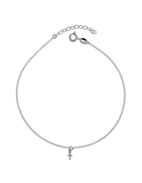 TO-151 - TOBILLERA DE PLATA CON MOTIVO DE CRUZ DE 22 CM + ALARGADOR