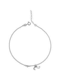 TO-133 - TOBILLERA DE PLATA CON MOTIVO DE LUNAS Y CORAZÓN CON PIEDRA DE 22,5 CM
