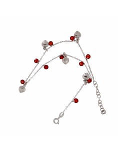 TO-105 - TOBILLERA DE PLATA CON MOTIVO DE CORAZÓN Y PIEDRA ROJA COLGANTE DE 26 CM 2