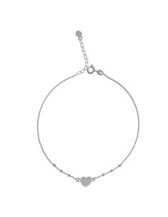 TO-129 - TOBILLERA DE PLATA CON MOTIVO DE CORAZÓN CON BOLITAS DE 22,5 CM