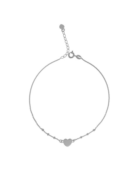 TO-129 - TOBILLERA DE PLATA CON MOTIVO DE CORAZÓN CON BOLITAS DE 22,5 CM