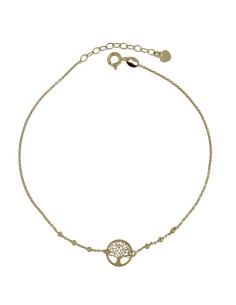 TO-126 - TOBILLERA DE PLATA CHAPADO EN ORO CON MOTIVO DE ÁRBOL DE LA VIDA CON BOLITAS DE 22,5 CM