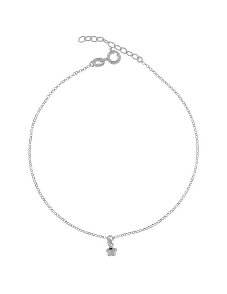 TO-160 - TOBILLERA DE PLATA CON MOTIVO DE TRÉBOL DE 22 CM + ALARGADOR