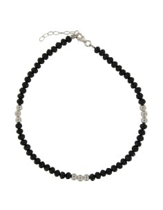 TO-153 - TOBILLERA CON BOLA DE PLATA DE 4 MM Y PIEDRA NEGRA DE 22,5 CM + ALARGADOR