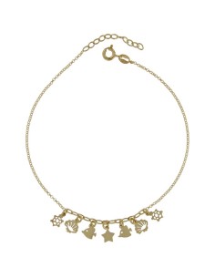 TO-171 - TOBILLERA DE PLATA CHAPADO EN ORO CON MOTIVO DE ANIMALES DEL MAR DE 22 CM + ALARGADOR