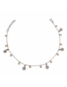 TO-104 - TOBILLERA DE PLATA CON MOTIVO DE SOL Y PIEDRA AMBAR COLGANTE DE 26 CM