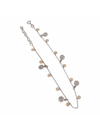 TO-104 - TOBILLERA DE PLATA CON MOTIVO DE SOL Y PIEDRA AMBAR COLGANTE DE 26 CM