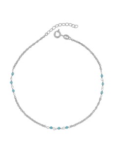 TO-174 - TOBILLERA DE PLATA CON MOTIVO DE PIEDRA AZUL DE 22 CM + ALARGADOR