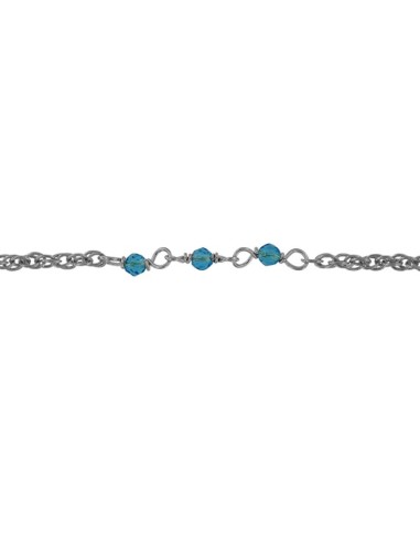 TO-174 - TOBILLERA DE PLATA CON MOTIVO DE PIEDRA AZUL DE 22 CM + ALARGADOR