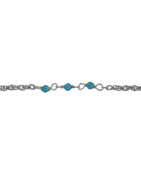 TO-174 - TOBILLERA DE PLATA CON MOTIVO DE PIEDRA AZUL DE 22 CM + ALARGADOR