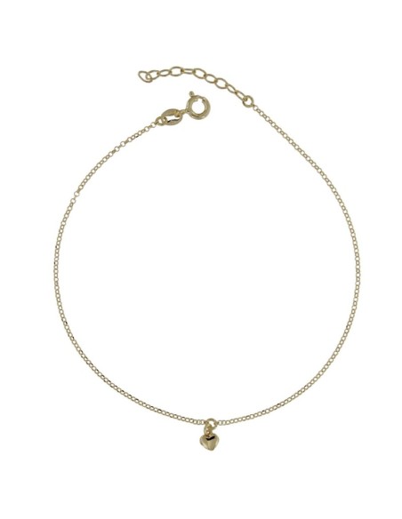 TO-146 - TOBILLERA DE PLATA CHAPADO EN ORO CON MOTIVO DE CORAZÓN DE 22,5 CM + ALARGADOR