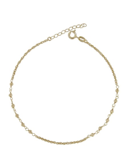 TO-179 - TOBILLERA DE PLATA CHAPADO EN ORO CON MOTIVO DE BOLITA DE 22 CM + ALARGADOR