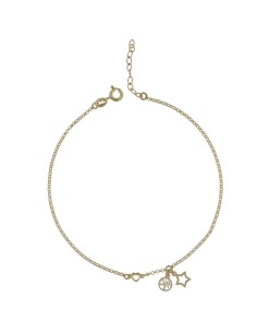TO-144 - TOBILLERA DE PLATA CHAPADO EN ORO CON MOTIVO DE ESTRELLA Y ÁRBOL DE LA VIDA CON CORAZÓN CON PIEDRA DE 22,5 CM