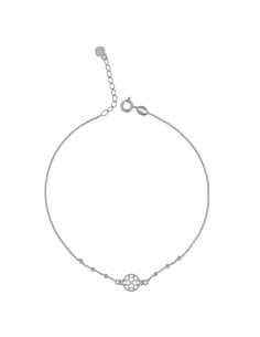 TO-127 - TOBILLERA DE PLATA CON MOTIVO DE CÍRCULO CON CORAZONES CON BOLITAS DE 22,5 CM