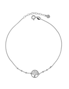 TO-125 - TOBILLERA DE PLATA CON MOTIVO DE ÁRBOL DE LA VIDA CON BOLITAS DE 22,5 CM