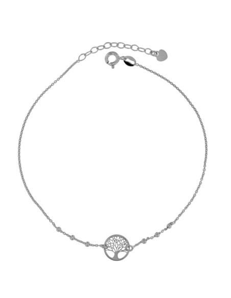 TO-125 - TOBILLERA DE PLATA CON MOTIVO DE ÁRBOL DE LA VIDA CON BOLITAS DE 22,5 CM