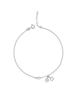 TO-143 - TOBILLERA DE PLATA CON MOTIVO DE ESTRELLA Y ÁRBOL DE LA VIDA CON CORAZÓN CON PIEDRA DE 22,5 CM