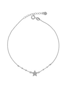 TO-121 - TOBILLERA DE PLATA CON MOTIVO DE ESTRELLA CON BOLITAS DE 22,5 CM