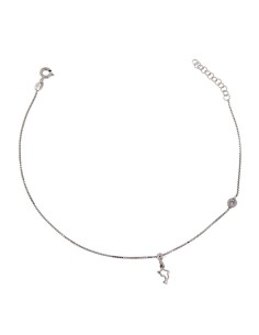 TO-100 - TOBILLERA DE PLATA CON MOTIVO DE DELFÍN CON PUNTO DE LUZ CHATÓN DE 26 CM