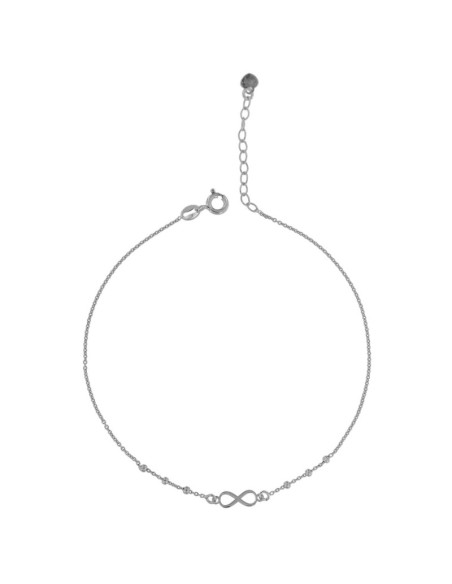 TO-131 - TOBILLERA DE PLATA CON MOTIVO DE INFINITO CON BOLITAS DE 22,5 CM
