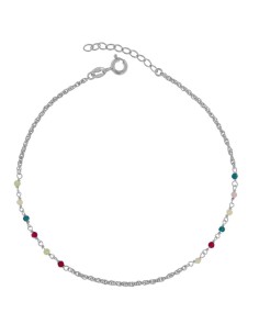 TO-176 - TOBILLERA DE PLATA CON MOTIVO DE PIEDRA COLORES DE 22 CM + ALARGADOR