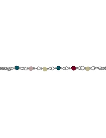 TO-176 - TOBILLERA DE PLATA CON MOTIVO DE PIEDRA COLORES DE 22 CM + ALARGADOR