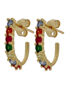 CRI-1342 - CRIOLLA PLATA CHAPA ORO CON CIRCONITAS DE COLOR 15MM