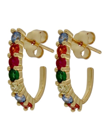 CRI-1342 - CRIOLLA PLATA CHAPA ORO CON CIRCONITAS DE COLOR 15MM
