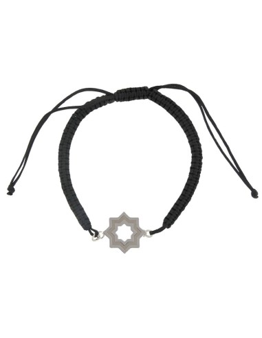 PULMA-12 - PULSERA DE MACRAMÉ AZUL CON MOTIVO DE PLATA ESTRELLA MUDÉJAR SATINADA DE 14 MM 