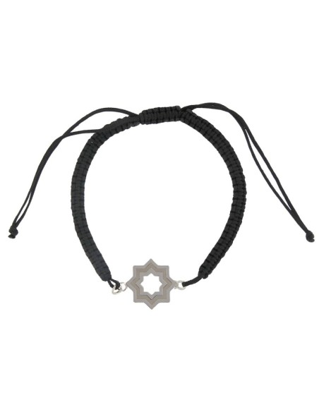 PULMA-12 - PULSERA DE MACRAMÉ AZUL CON MOTIVO DE PLATA ESTRELLA MUDÉJAR SATINADA DE 14 MM 