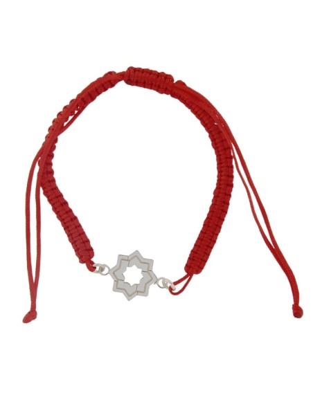 PULMA-11 - PULSERA DE MACRAMÉ ROJA CON MOTIVO DE PLATA ESTRELLA MUDÉJAR CON LÍNEA CENTRAL DE 14 MM 
