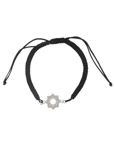 PULMA-11 - PULSERA DE MACRAMÉ ROJA CON MOTIVO DE PLATA ESTRELLA MUDÉJAR CON LÍNEA CENTRAL DE 14 MM 