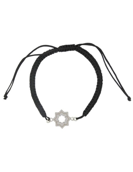 PULMA-11 - PULSERA DE MACRAMÉ ROJA CON MOTIVO DE PLATA ESTRELLA MUDÉJAR CON LÍNEA CENTRAL DE 14 MM 