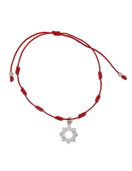 PUL-4945 - PULSERA DE 7 NUDOS ROJA CON MOTIVO DE PLATA ESTRELLA MUDÉJAR DE 12 MM 