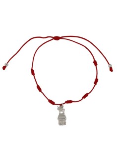 PUL-4944 - PULSERA DE 7 NUDOS ROJA CON MOTIVO DE PLATA TORICO DE 13 MM X 5 MM