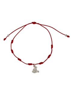 PUL-4942 - PULSERA DE 7 NUDOS ROJA CON MOTIVO DE PLATA MANOS DE 9 MM
